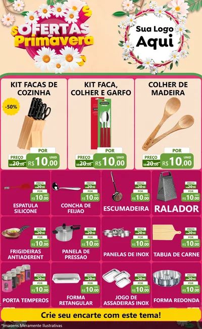 Modelo de Encarte para Encarte Grande com o tema Ofertas de Primavera para Utilidades Domésticas