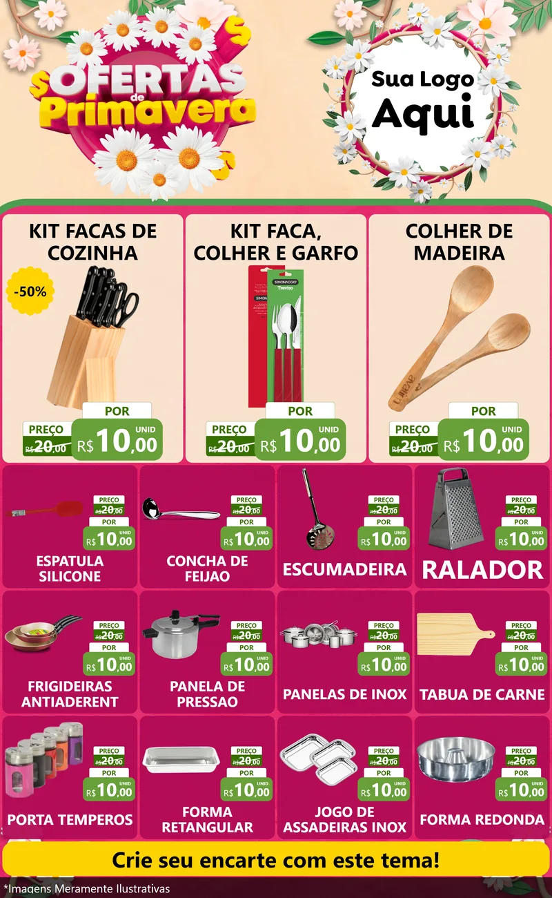Modelo de Encarte para Encarte Grande com o tema Ofertas de Primavera para Utilidades Domésticas