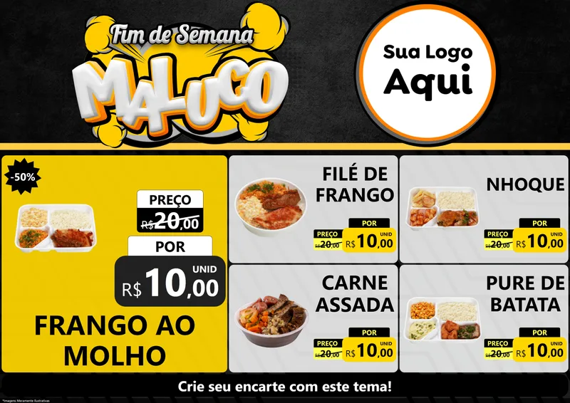 Modelo de Encarte para Encarte A4 Horizontal com o tema Fim de Semana Maluco para Restaurante
