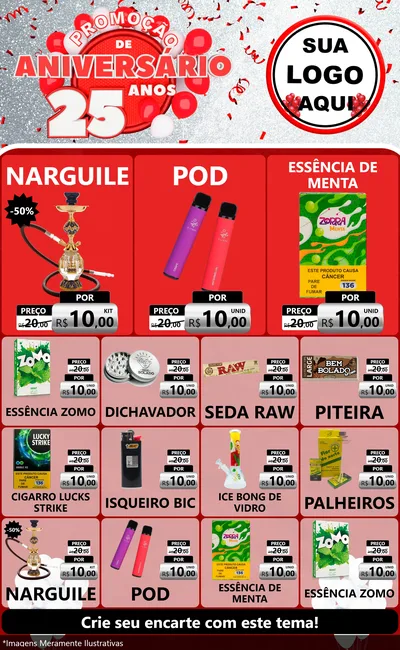 Modelo de Encarte para Encarte Grande com o tema Promoção de Aniversário - 25Anos para Tabacaria
