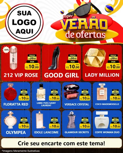 Modelo de Rede Social para Feed Instagram com o tema Super Verão de Ofertas para Perfumes
