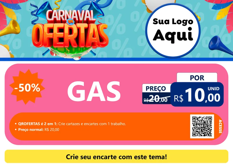 Modelo de Cartaz para Cartaz A4 Horizontal com o tema Carnaval de Ofertas para Água e gás