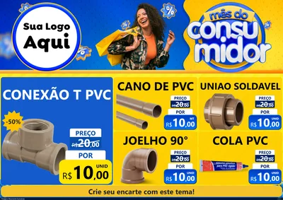 Modelo de Encarte para Encarte A4 Horizontal com o tema Mês do Consumidor para Tubos e conexões