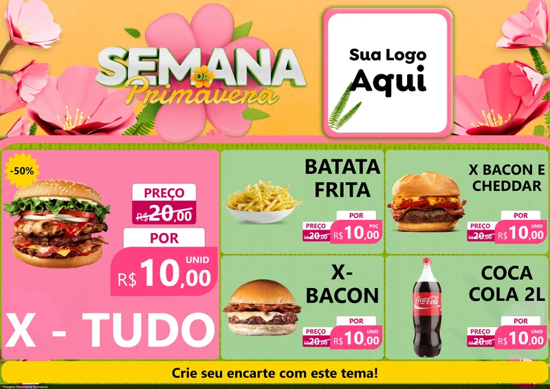 Modelo de Encarte para Encarte A4 Horizontal com o tema Semana da Primavera para Hamburgueria