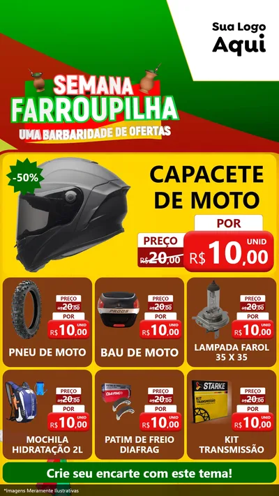 Modelo de Rede Social para Stories com o tema Semana Farroupilha - Uma Barbaridade de Ofertas para Moto peças