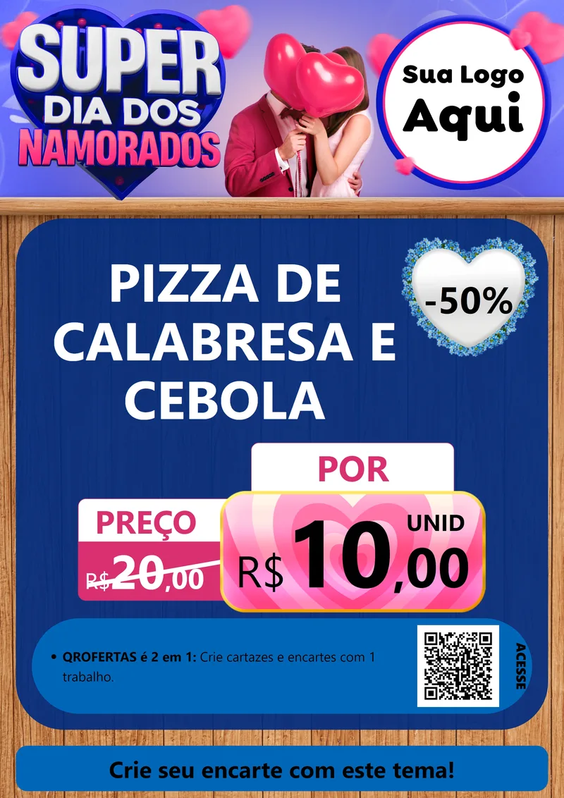 Modelo de Cartaz para Cartaz A4 Vertical com o tema Super Dia dos Namorados para Pizzaria