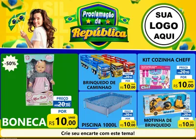 Modelo de Encarte para Encarte A4 Horizontal com o tema Proclamação da República para Brinquedos