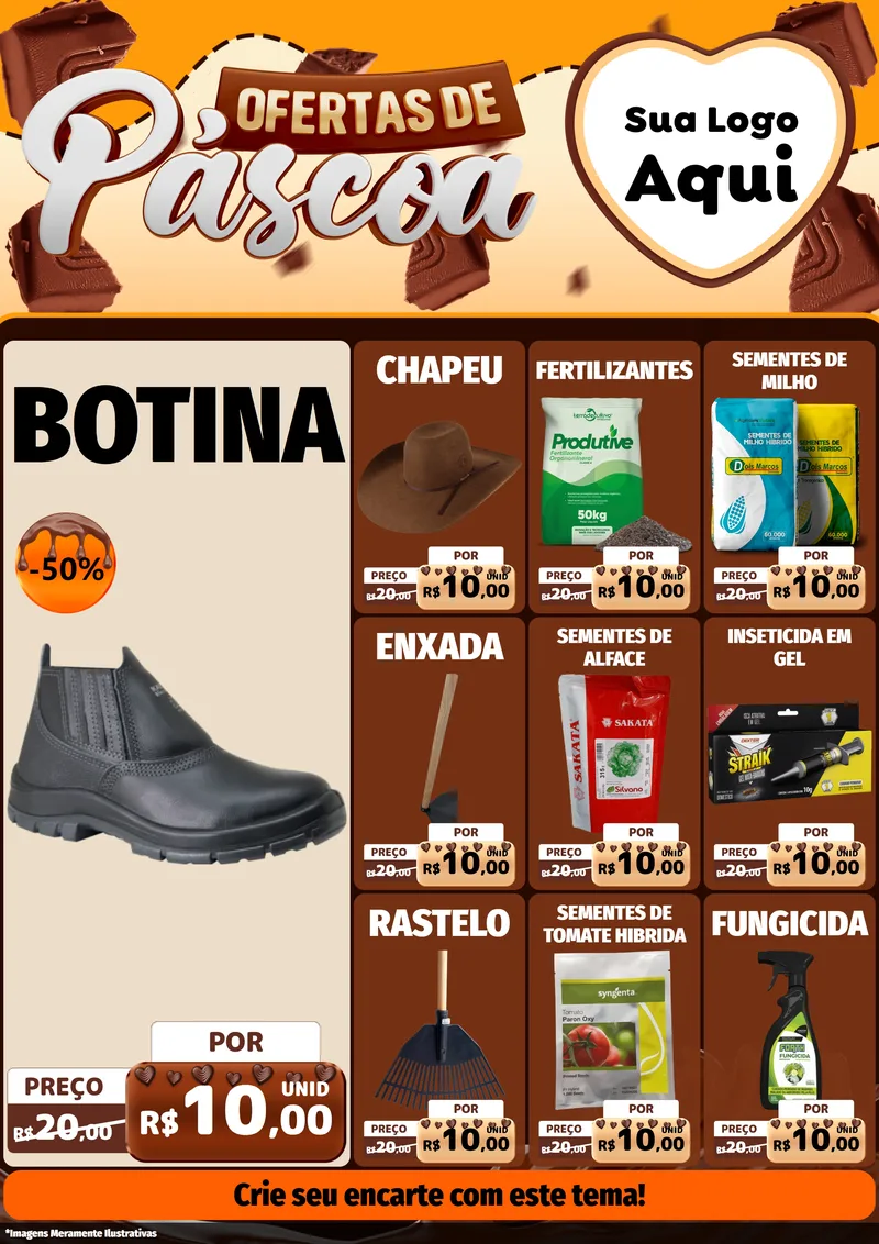 Modelo de Encarte para Encarte A4 Vertical com o tema Ofertas de Páscoa para Agropecuária
