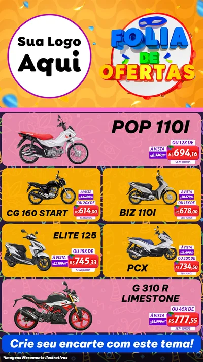 Modelo de TV para TV Vertical com o tema Folia de Ofertas para Concessionaria de Motos