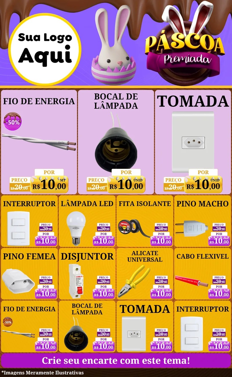 Modelo de Encarte para Encarte Grande com o tema Páscoa Premiada para Materiais Elétricos