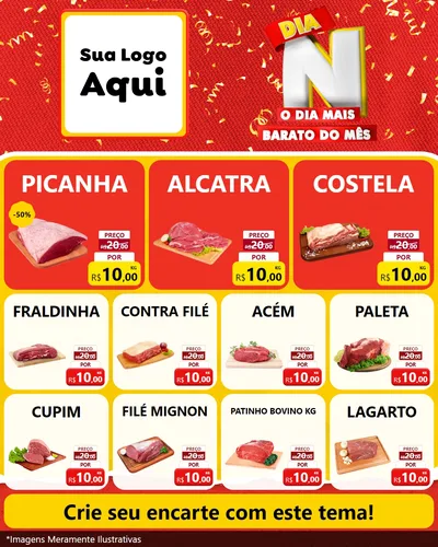Modelo de Rede Social para Feed Instagram com o tema Dia N o Dia Mais Barato do Mês para Açougue