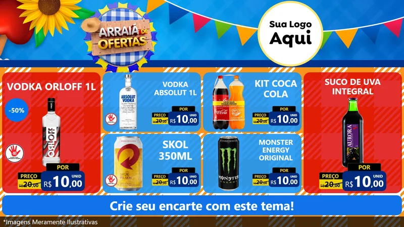 Modelo de TV para TV Horizontal com o tema Arraiá de Ofertas para Distribuidora de bebidas