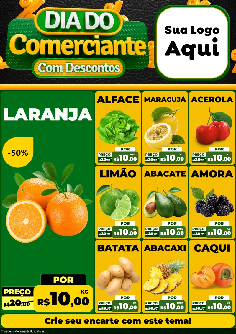 Modelo de Encarte para Encarte A4 Vertical com o tema Dia do Comerciante com Descontos para Hortifrúti