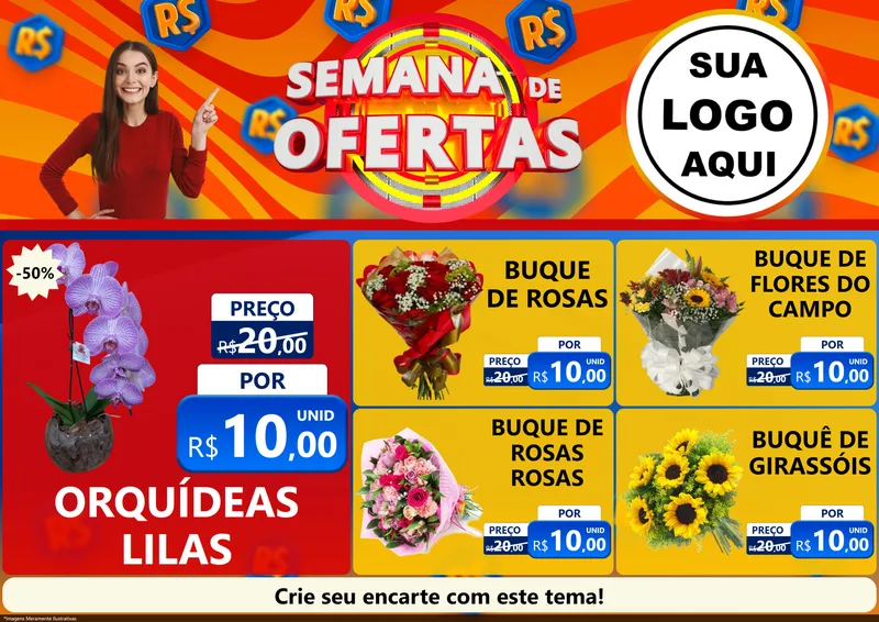 Modelo de Encarte para Encarte A4 Horizontal com o tema Semana de Ofertas para Floricultura e jardim