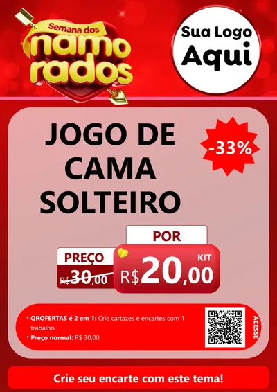 Modelo de Cartaz para Cartaz A4 Vertical com o tema Semana dos namorados para Cama, Mesa e Banho