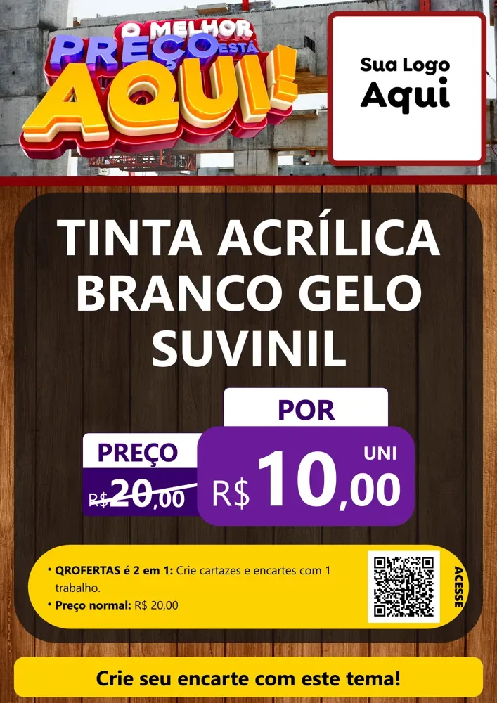 Modelo de Cartaz para Cartaz A4 Vertical com o tema O Melhor Preço Está Aqui - Construção para Tintas e Ferramentas