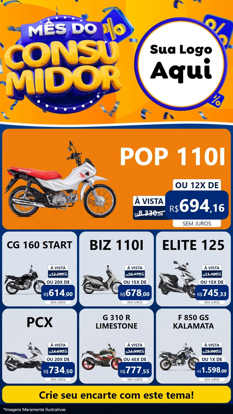 Modelo de Rede Social para Stories com o tema Mês do Consumidor para Concessionaria de Motos
