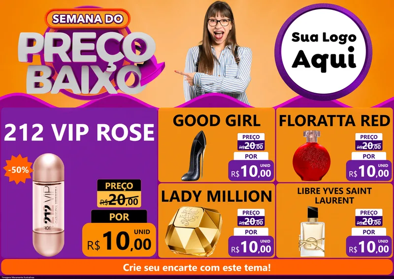 Modelo de Encarte para Encarte A4 Horizontal com o tema Semana do Preço Baixo para Perfumes
