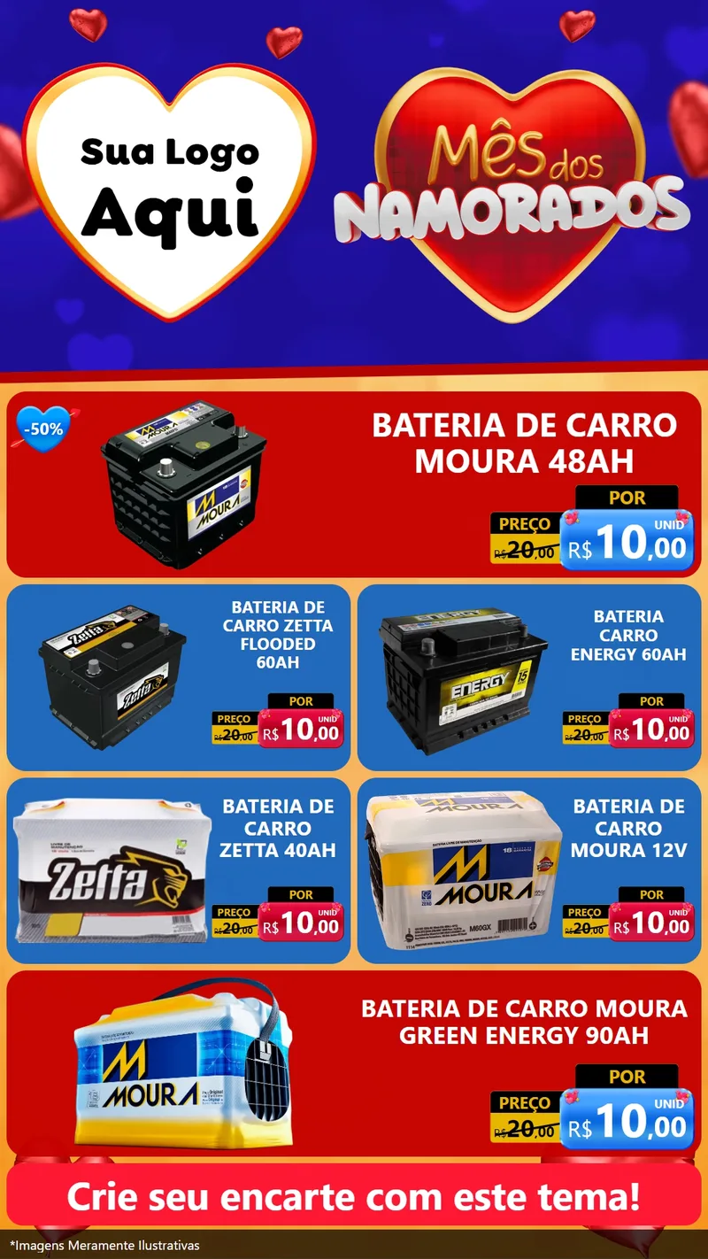 Modelo de TV para TV Vertical com o tema Mês dos Namorados para Baterias Elétricas