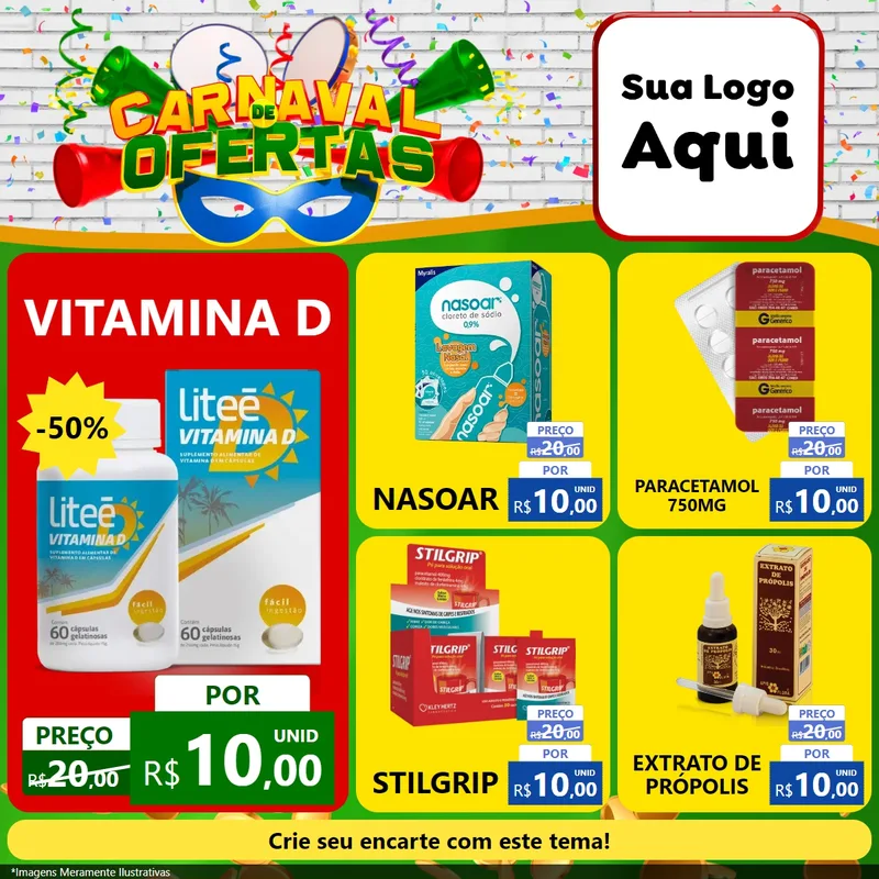 Modelo de Rede Social para Feed Facebook com o tema Carnaval de Ofertas para Farmácia