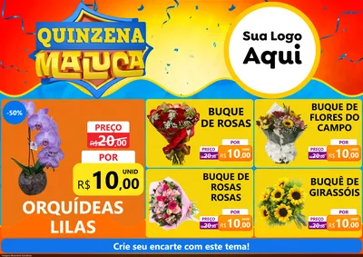 Modelo de Encarte para Encarte A4 Horizontal com o tema Quinzena Maluca para Floricultura e jardim