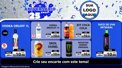 Modelo de TV para TV Horizontal com o tema Promoção de Aniversário - 25 Anos para Distribuidora de bebidas