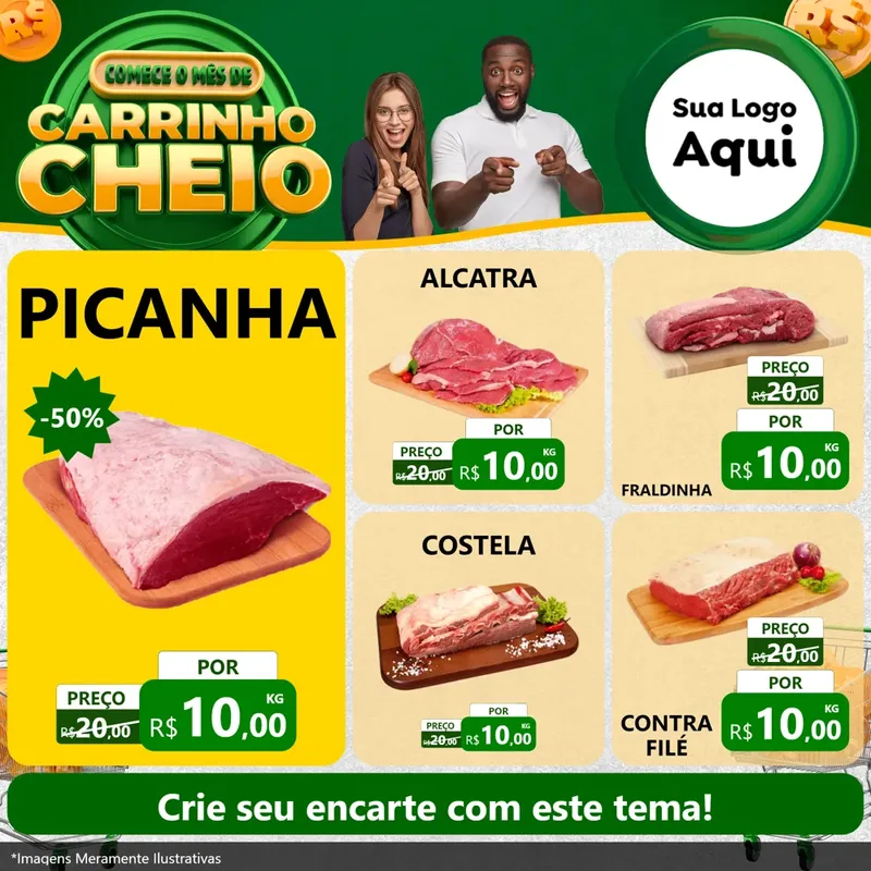 Modelo de Rede Social para Feed Facebook com o tema Carrinho Cheio para Açougue