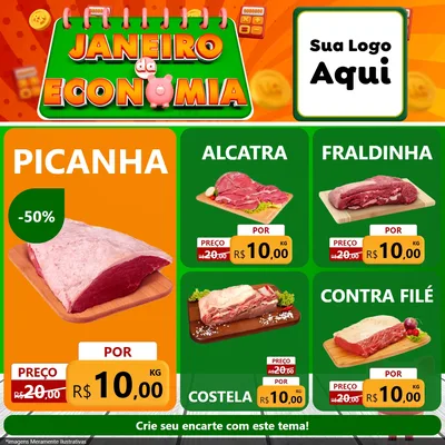 Modelo de Rede Social para Feed Facebook com o tema Janeiro da Economia para Açougue