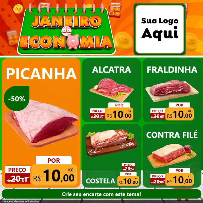 Modelo de Rede Social para Feed Facebook com o tema Janeiro da Economia para Açougue