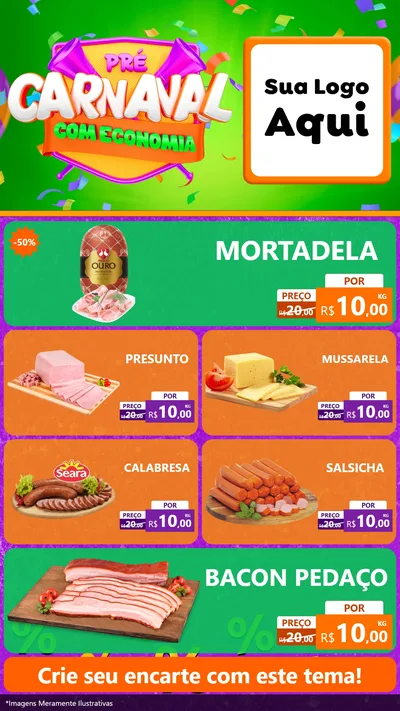 Modelo de TV para TV Vertical com o tema Pré-Carnaval Com Economia para Frios e Laticínios