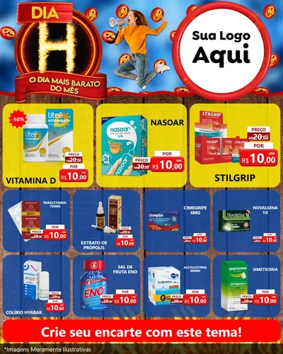Modelo de Rede Social para Feed Instagram com o tema Dia H - O Dia Mais Barato Do Mês para Farmácia