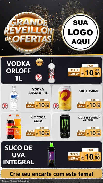 Modelo de TV para TV Vertical com o tema Grande Réveillon de Ofertas para Distribuidora de bebidas