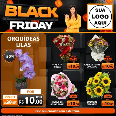 Modelo de Rede Social para Feed Facebook com o tema Black Friday para Floricultura e jardim