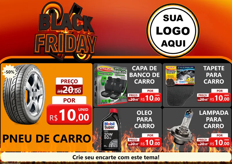 Modelo de Encarte para Encarte A4 Horizontal com o tema Black Friday para Auto peças