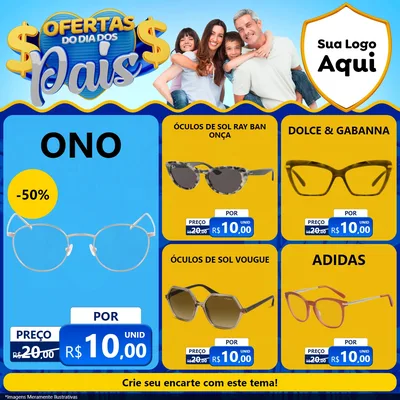 Modelo de Rede Social para Feed Facebook com o tema Ofertas do Dia dos Pais para Óticas
