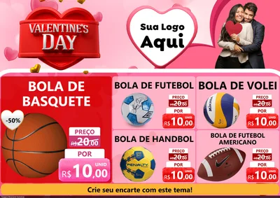 Modelo de Encarte para Encarte A4 Horizontal com o tema Valentine's Day para Artigos Esportivos