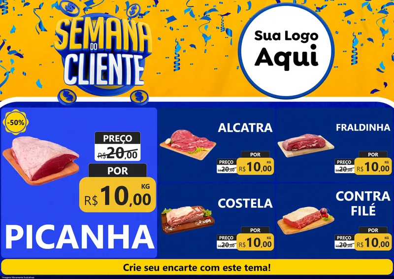 Modelo de Encarte para Encarte A4 Horizontal com o tema Semana do Cliente para Açougue