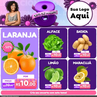 Modelo de Rede Social para Feed Facebook com o tema Oito de Março - Dia da Mulher para Hortifrúti