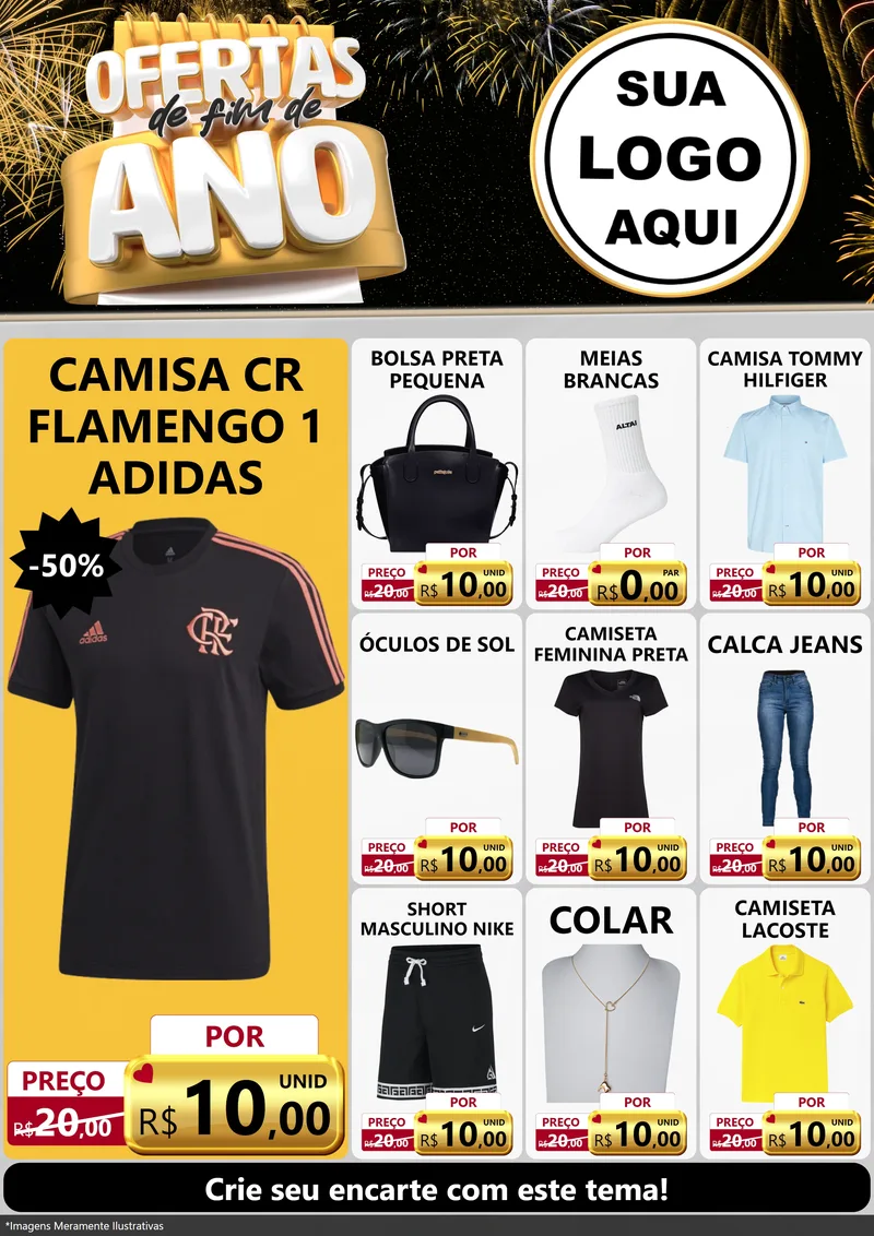 Modelo de Encarte para Encarte A4 Vertical com o tema Ofertas de Fim de Ano para Roupas e acessórios