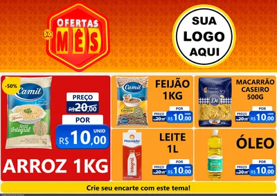 Modelo de Encarte para Encarte A4 Horizontal com o tema Ofertas do Mês para Supermercado