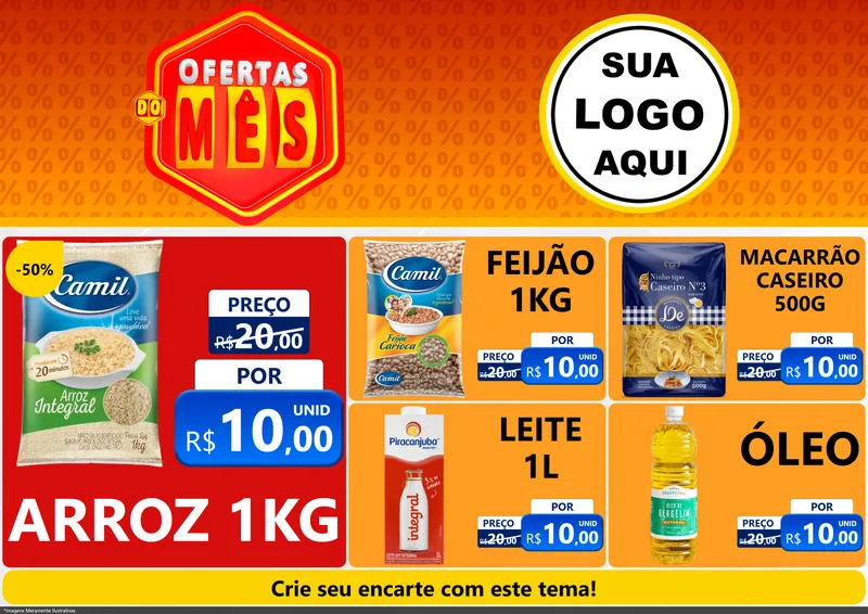 Modelo de Encarte para Encarte A4 Horizontal com o tema Ofertas do Mês para Supermercado