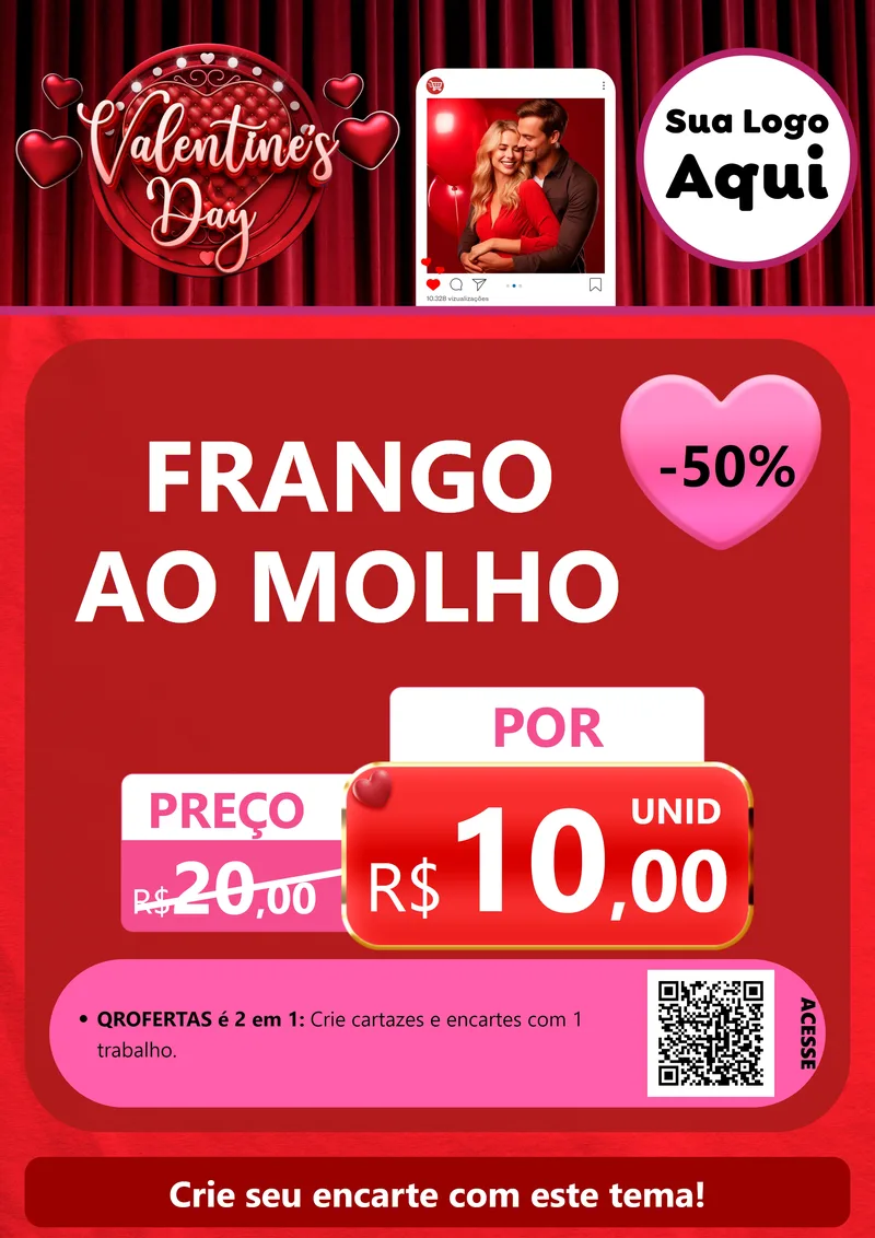 Modelo de Cartaz para Cartaz A4 Vertical com o tema Valentine's Day para Restaurante