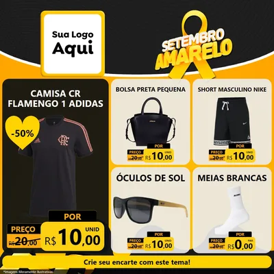 Modelo de Rede Social para Feed Facebook com o tema Setembro Amarelo para Roupas e acessórios