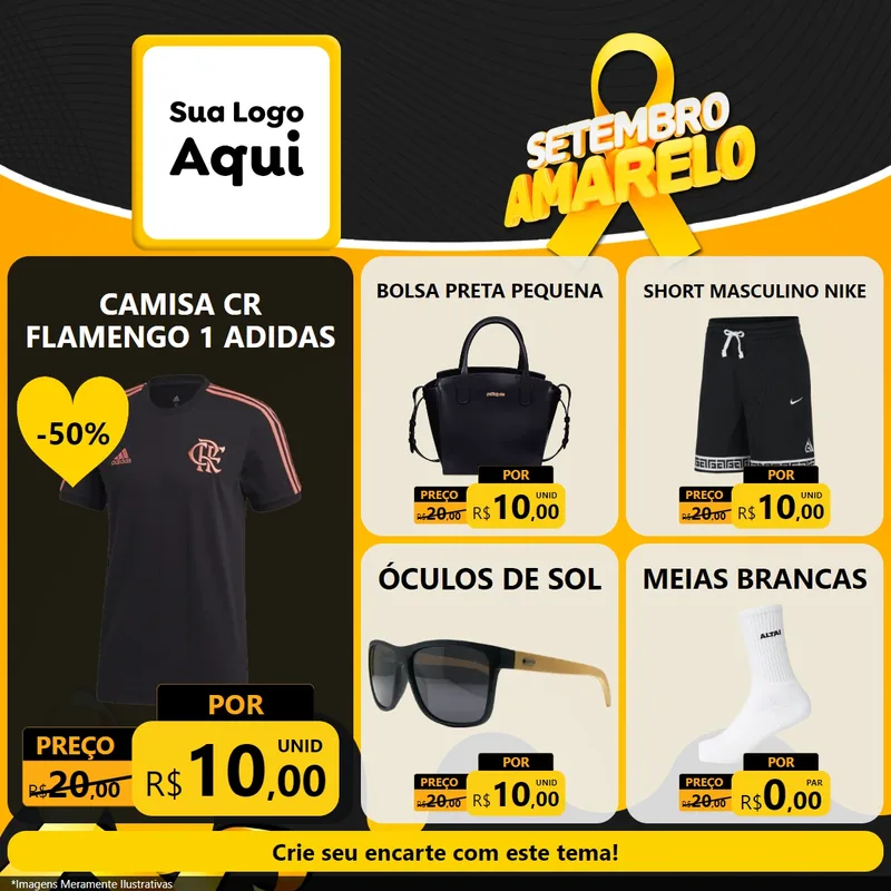 Modelo de Rede Social para Feed Facebook com o tema Setembro Amarelo para Roupas e acessórios