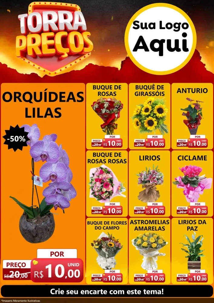 Modelo de Encarte para Encarte A4 Vertical com o tema Torra Preços para Floricultura e jardim