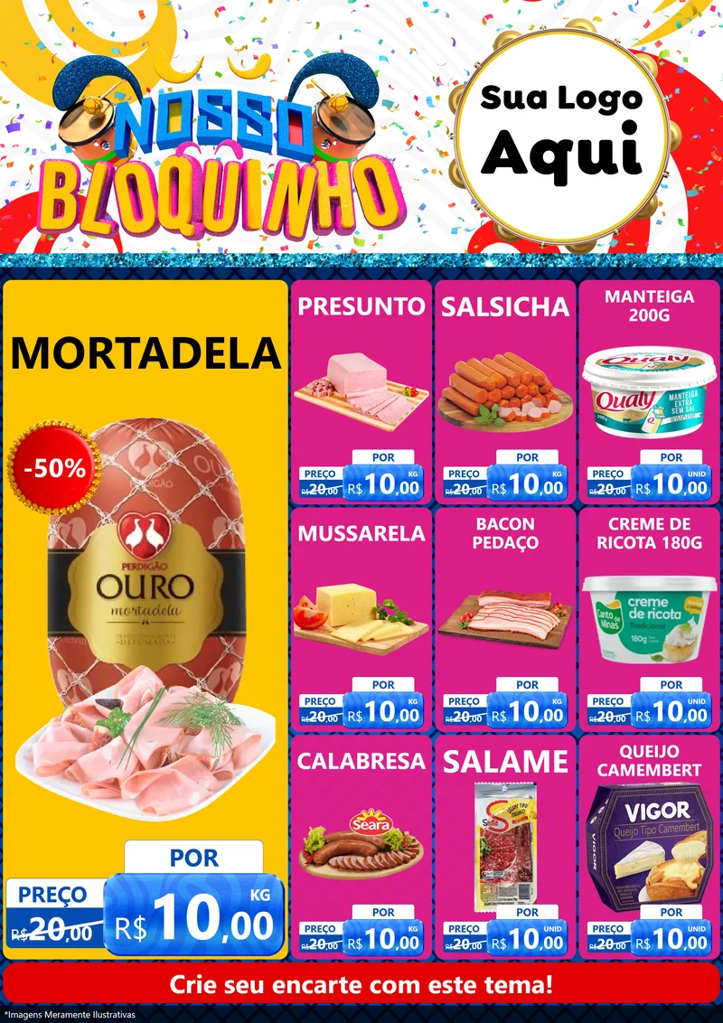 Modelo de Encarte para Encarte A4 Vertical com o tema Nosso Bloquinho para Frios e Laticínios