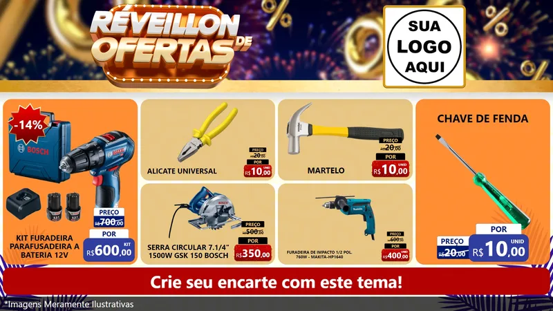 Modelo de TV para TV Horizontal com o tema Réveillon de Ofertas para Maquinas e Ferramentas