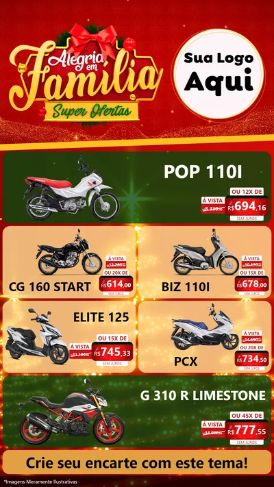 Modelo de TV para TV Vertical com o tema Alegria em Família Super Ofertas - Natal para Concessionaria de Motos