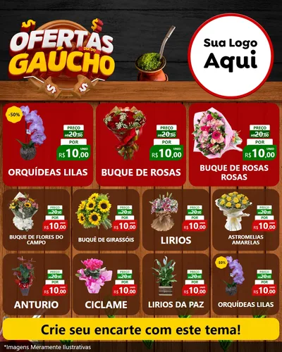 Modelo de Rede Social para Feed Instagram com o tema Ofertas Dia do Gaúcho para Floricultura e jardim