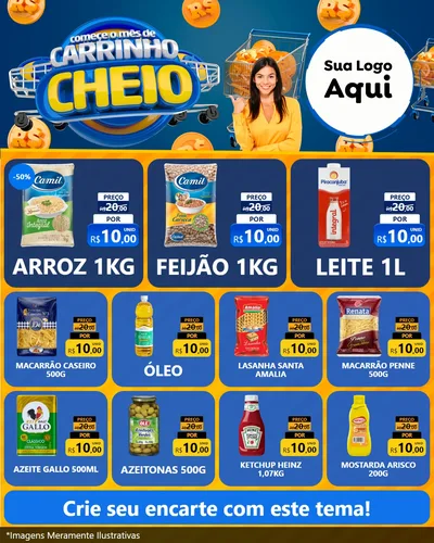 Modelo de Rede Social para Feed Instagram com o tema Comece O Mês de Carrinho Cheio para Supermercado
